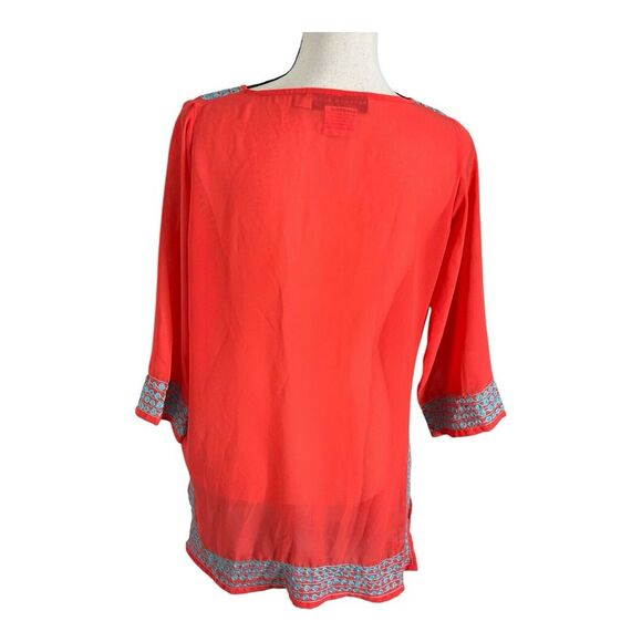 GRETCHEN SCOTT DESIGNS Red and Blue‎ Split Neck 3/4 Sleeve Tunic Top Size Small - Picture 5 of 14